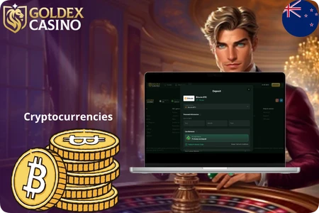 Bitcoin deposit screen with a crypto wallet address at Goldex Casino