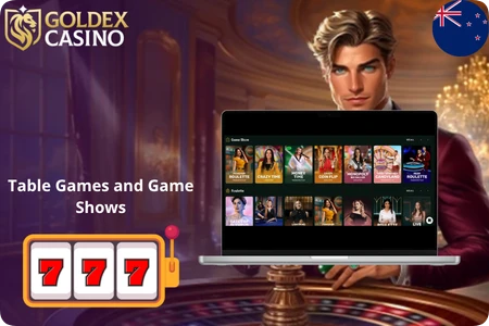 Table games and game show titles with hosts in the Goldex Casino catalogue