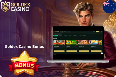 Free spins and bonus games section in the Goldex Casino lobby