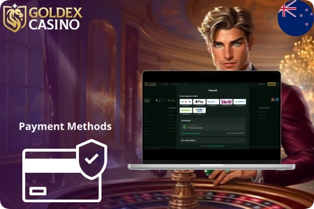 Goldex Casino deposit window with Apple Pay, Skrill and other payment methods