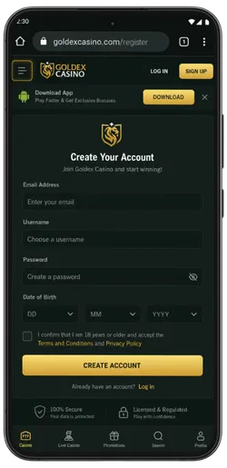 Goldex Casino Account Registration