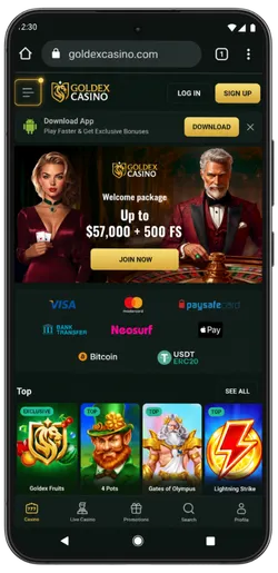 Goldex Casino Mobile Homepage